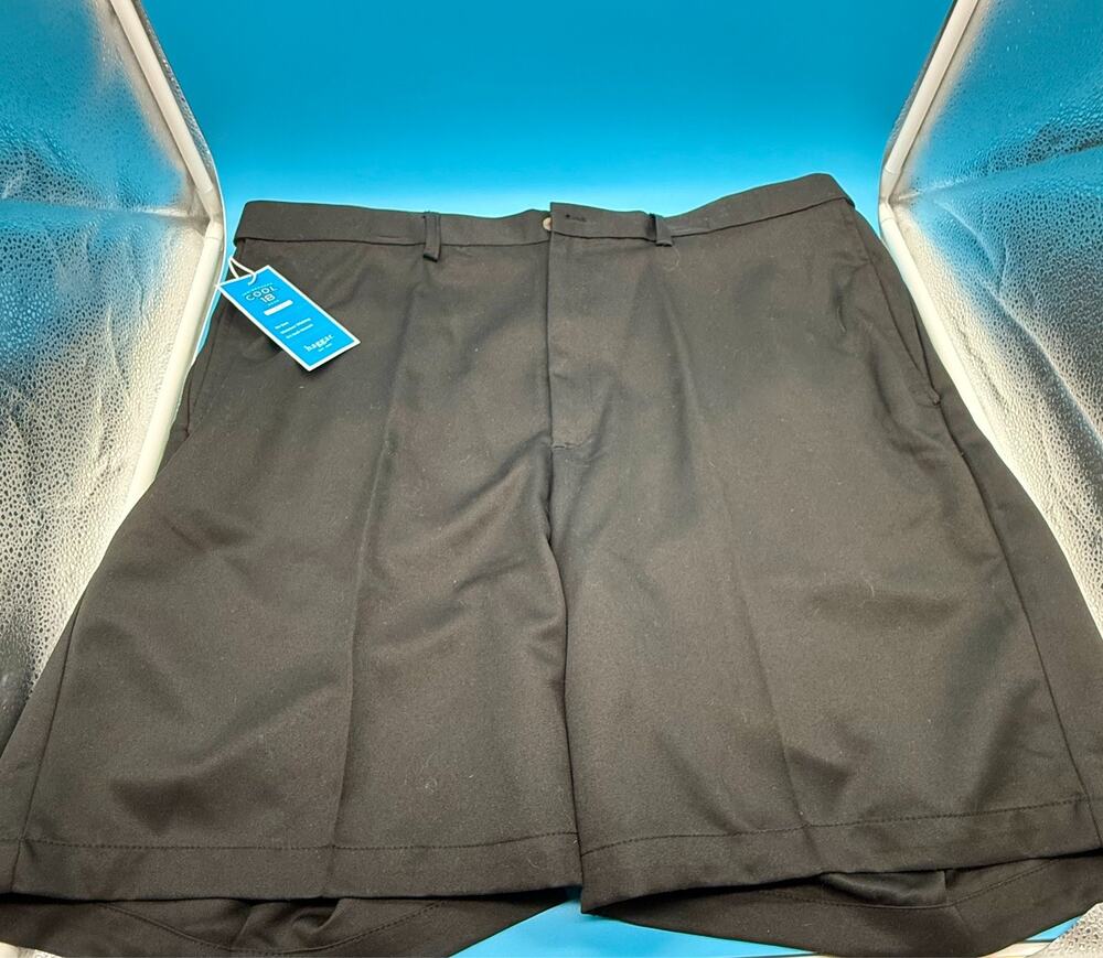 Haggar Cool 18 Mens Shorts 42W Black 9.5" Flex Waist Golf Performance NWT